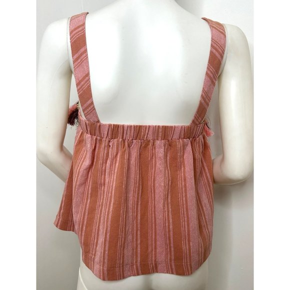 Honey Punch Tank Top S Women’s Pink Orange Striped Tassels Gold Beads Straps - Picture 4 of 12